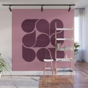 Elegant Burgundy Teardrop Pattern on Mauve Wall Mural